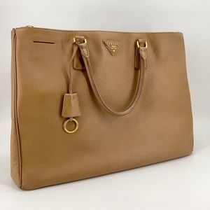 Prada Cognac Saffiano Leather Tote with Gold Hardware